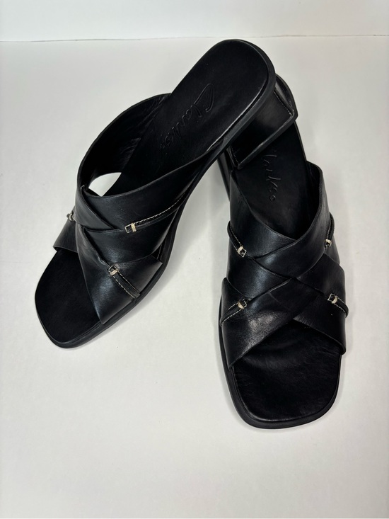 Shoes - Black Leather Cross-Strap Slide Sandals - Unbranded
